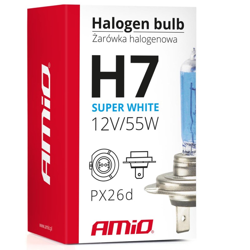 ΛΑΜΠΑ ΑΛΟΓΟΝΟΥ H7 PX26d 12V/55W/4200K SUPER WHITE ΑMiO - 1 TEM. - Amio - 01157/AM