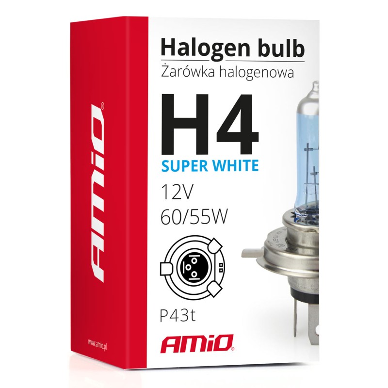 H4 12V 60/55W P43t SUPERWHITE 1ΤΕΜ. - Amio - 01269/AM