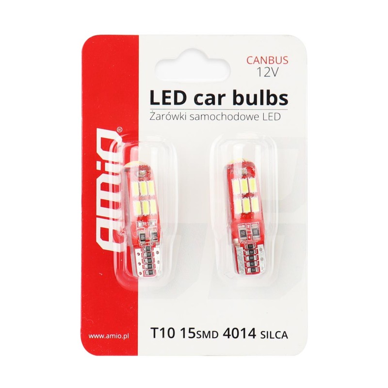 T10 W5W 12V W2,1x9,5d ΛΕΥΚΟ 5.600K 15SMDx4014 LED ΣΙΛΙΚΟΝΗΣ (ΚΑΡΦΩΤΟ - CAN-BUS) 2ΤΕΜ. - Amio - 01443/AM