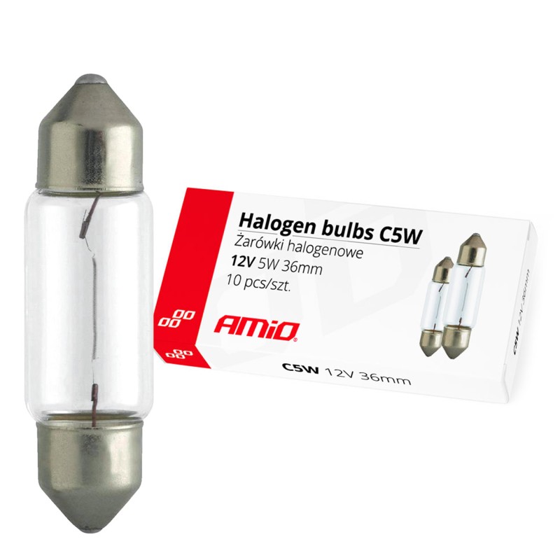 ΛΑΜΠΑΚΙΑ ΠΛΑΦΟΝΙΕΡΑΣ C5W 12V 5W 36mm ΑΛΟΓΟΝΟΥ ΚΟΥΤΙ  AMIO -10 ΤΕΜ. - Amio - 01486/AM