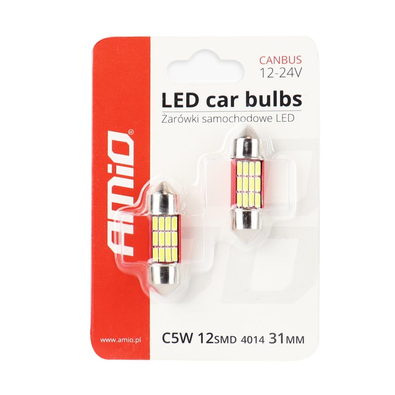 ΛΑΜΠΑΚΙΑ ΠΛΑΦΟΝΙΕΡΑΣ 31mm 12V 5.600K 12xSMD 4014 LED CAN-BUS  AMIO - 2 ΤΕΜ. - Amio - 01631/AM