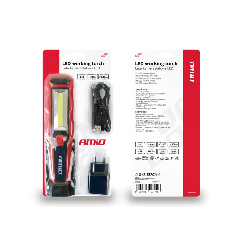 ΦΑΚΟΣ WT02 12/24/230V/MICRO USB COB LED 150/300lm 3W ΜΕ ΜΑΓΝΗΤΙΚΗ ΒΑΣΗ+ΓΑΝΤΖΟΣ - Amio - 02171/AM ΦΑΚΟΣ WT02 12/24/230V/MICRO USB COB LED 150/300lm 3W ΜΕ ΜΑΓΝΗΤΙΚΗ ΒΑΣΗ+ΓΑΝΤΖΟΣ - Amio - 02171/AM