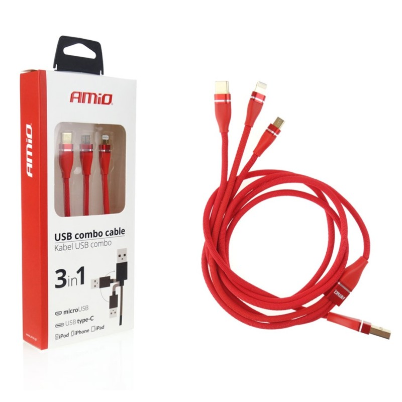 ΚΑΛΩΔΙΟ ΦΟΡΤΙΣΗΣ ΚΑΙ ΜΕΤΑΦΟΡΑΣ ΔΕΔΟΜΕΝΩΝ USB ΣΕ APPLE LIGHTNING - MICRO USB - USB TYPE C 120cm 3.1A AMiO - 1 ΤΕΜ. - Amio - 02178/AM ΚΑΛΩΔΙΟ ΦΟΡΤΙΣΗΣ ΚΑΙ ΜΕΤΑΦΟΡΑΣ ΔΕΔΟΜΕΝΩΝ USB ΣΕ APPLE LIGHTNING - MICRO USB - USB TYPE C 120cm 3.1A AMiO - 1 ΤΕΜ. - Amio - 02178/AM
