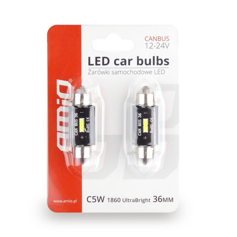 ΛΑΜΠΑΚΙΑ ΠΛΑΦΟΝΙΕΡΑΣ 36mm 12/24V 3,1W 5600K 1LED ULTRA BRIGHT CAN-BUS FESTOON (ΛΕΥΚΟ) AMiO - 2 ΤΕΜ. - Amio - 02442/AM