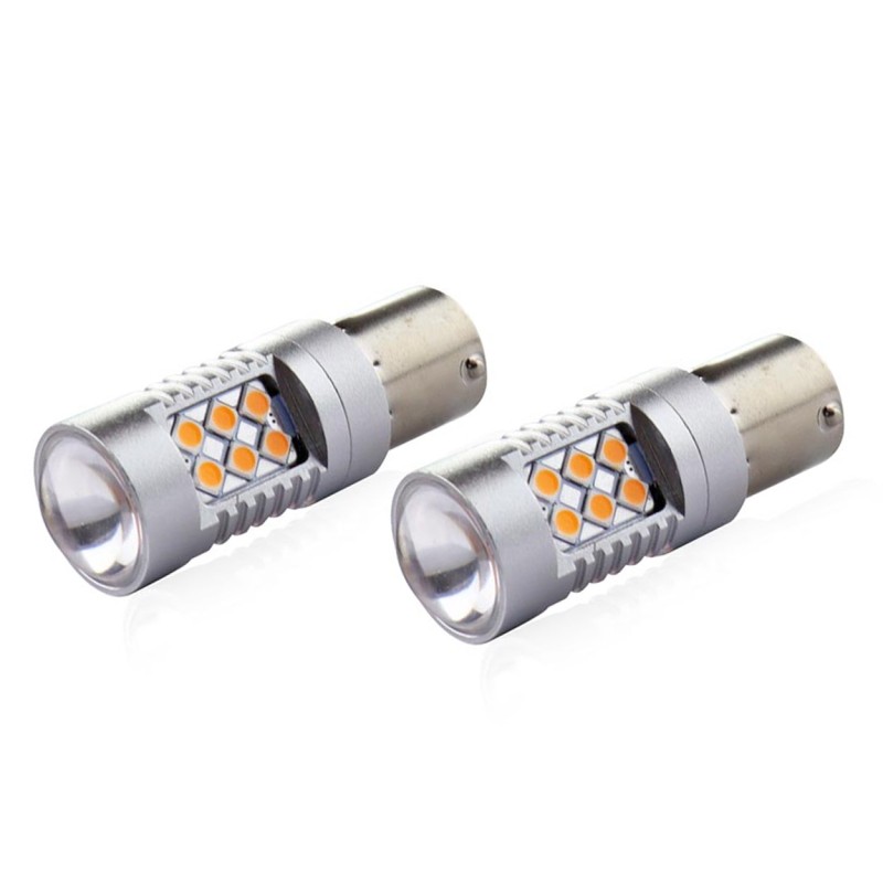 PY21W 12/24V 6.000k 0.54A - 6.48W 800lm LED 24xSMD3030 CAN-BUS ΠΟΡΤΟΚΑΛΙ 18x56mm  AMIO -2 ΤΕΜ. - Amio - 02580/AM