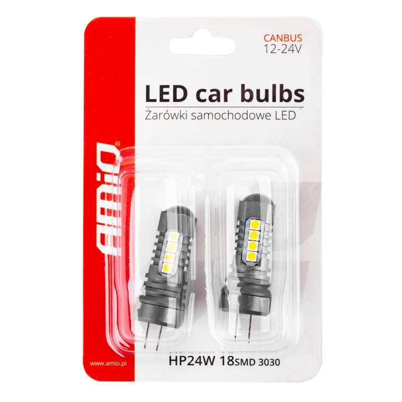 ΛΑΜΠΑΚΙΑ HP24W 12/24V 18xSMD 3030 LED ΛΕΥΚΑ CAN-BUS ΑMiO - 2 TEM. - Amio - 02803/AM
