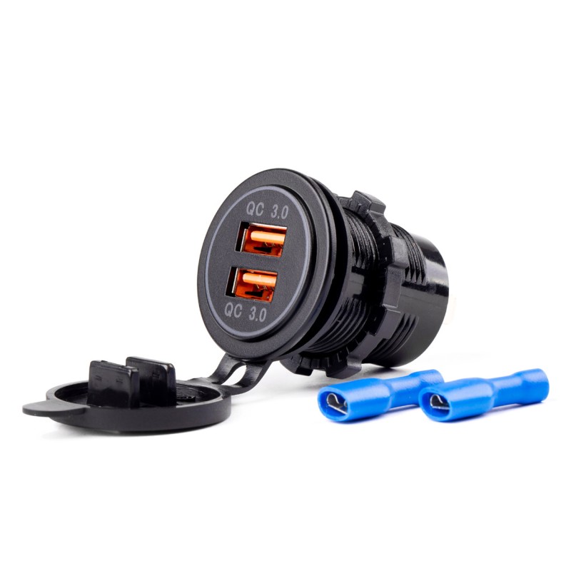 ΠΡΙΖΑ ΦΟΡΤΙΣΗΣ ΜΕ 2 ΘΥΡΕΣ USB 12/24V 3.0A Φ37mmX51mm QUICK CHARGE 12/24V MOD-05 - Amio - 02855/AM