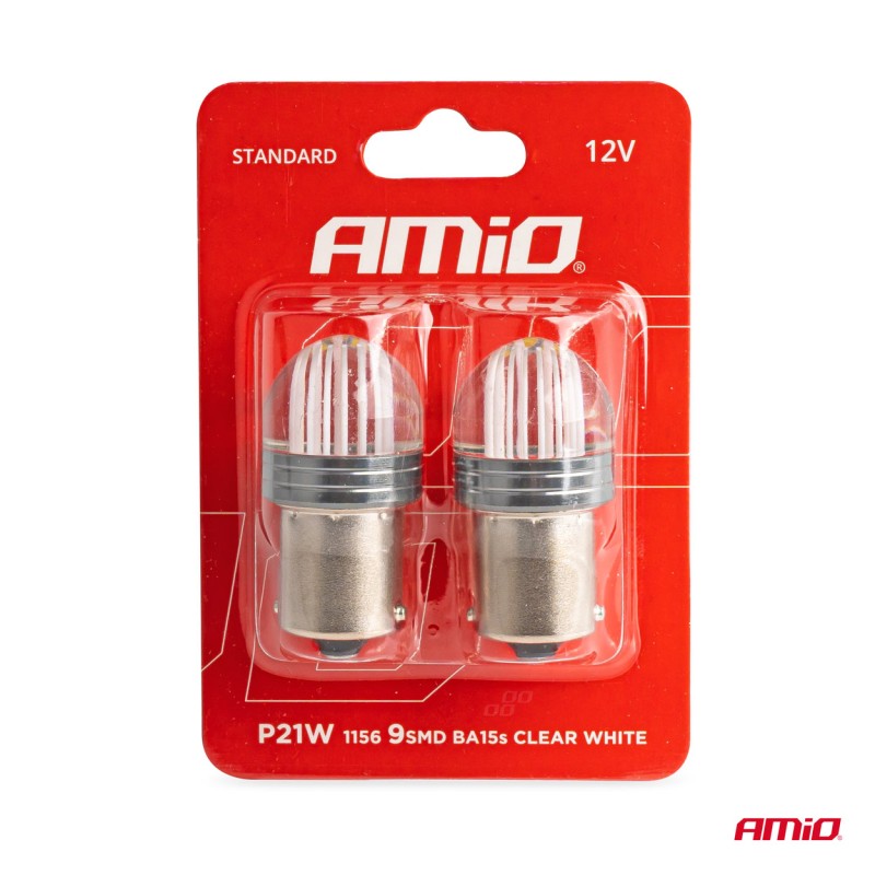 ΛΑΜΠΑΚΙΑ LED P21W 12V 6.000K 500lm 9SMD x 2835 ΜΟΝΟΠΟΛΙΚΑ AMIO - 2ΤΕΜ. - Amio - 02953/AM ΛΑΜΠΑΚΙΑ LED P21W 12V 6.000K 500lm 9SMD x 2835 ΜΟΝΟΠΟΛΙΚΑ AMIO - 2ΤΕΜ. - Amio - 02953/AM