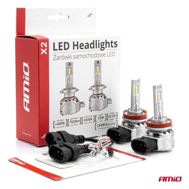 ΛΑΜΠΕΣ LED H8/Η9/Η11 10-16V 72W 6.500K 7920lm CAN-BUS (ΑΝΕΜΙΣΤΗΡΑΚΙ) X2 SERIES AMIO - 2ΤΕΜ. - Amio - 02974/AM