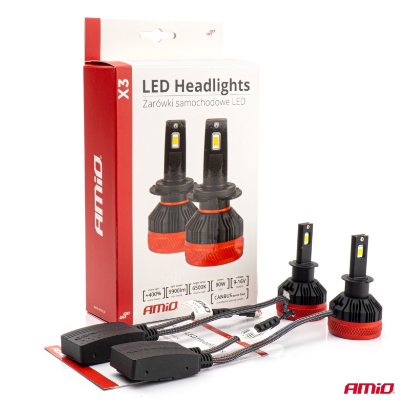 ΛΑΜΠΕΣ LED H3 10-16V 90W 6.500K 9900lm CAN BUS (ME ΑΝΕΜΙΣΤΗΡΑΚΙ) X3 SERIES AMIO - 2ΤΕΜ. - Amio - 02978/AM