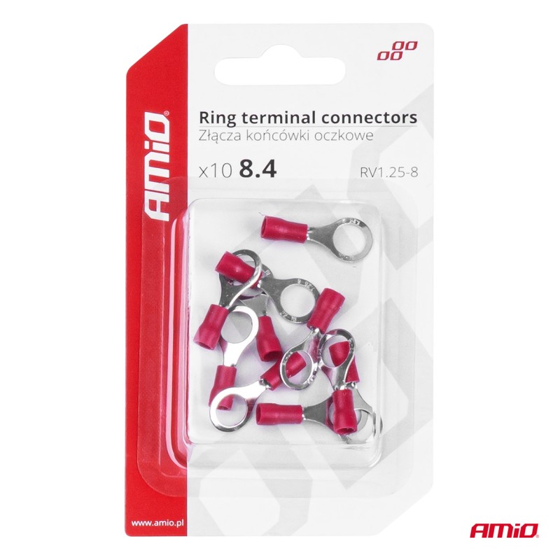 ΦΙΣΑΚΙΑ ΔΑΧΤΥΛΙΔΙ ΚΟΚΚΙΝΑ RV1.25-8 / 8.4mm ΑΜΙΟ - 10 ΤΕΜ. - Amio - 03079/AM