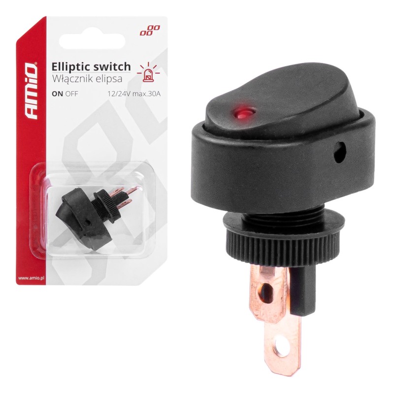 ΔΙΑΚΟΠΤΗΣ ON/OFF 3 ΕΠΑΦΩΝ ΜΕ LED ΚΟΚΚΙΝΟ12/24V Φ12mm 30A ΜΕ ΣΠΕΙΡΩΜΑ ΟΒΑΛ ΑΜΙΟ - 1 ΤΕΜ. - Amio - 03089/AM