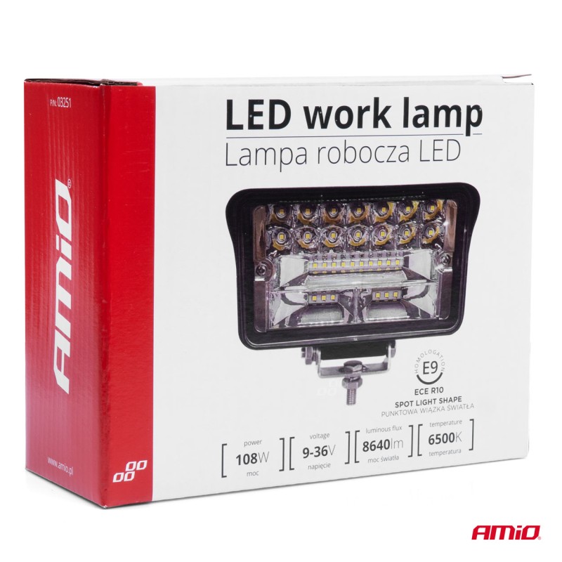 ΠΡΟΒΟΛΕΑΣ ΕΡΓΑΣΙΑΣ WORKING LAMP 36xSMD 108W 9-36V 150x95x60mm AWL42 ΑMiO - 1 TEM. - Amio - 03251/AM