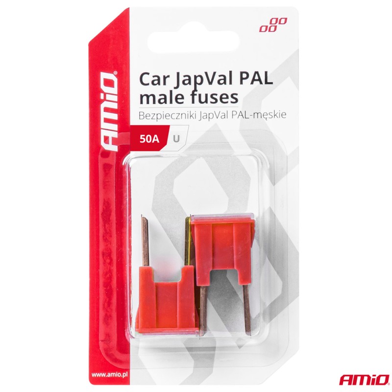 ΑΣΦΑΛΕΙΕΣ JapVal PAL U ΑΡΣΕΝΙΚΕΣ 50A ΣΕ ΚΟΚΚΙΝΟ ΧΡΩΜΑ AMIO - 2 Τεμ. - Amio - 03408/AM