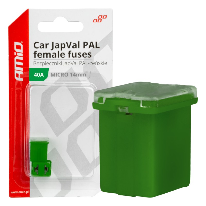 ΑΣΦΑΛΕΙΕΣ JapVal PAL ΜICRO 14mm ΘΗΛΥΚΕΣ 40A ΣΕ ΠΡΑΣΙΝΟ ΧΡΩΜΑ AMIO - 2 Τεμ. - Amio - 03454/AM