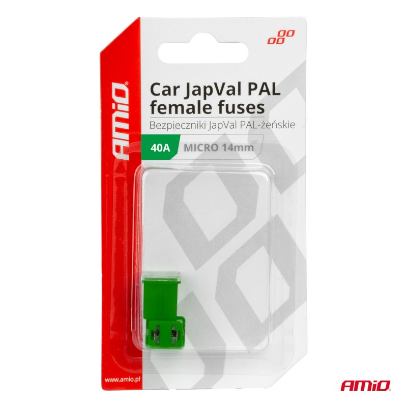 ΑΣΦΑΛΕΙΕΣ JapVal PAL ΜICRO 14mm ΘΗΛΥΚΕΣ 40A ΣΕ ΠΡΑΣΙΝΟ ΧΡΩΜΑ AMIO - 2 Τεμ. - Amio - 03454/AM