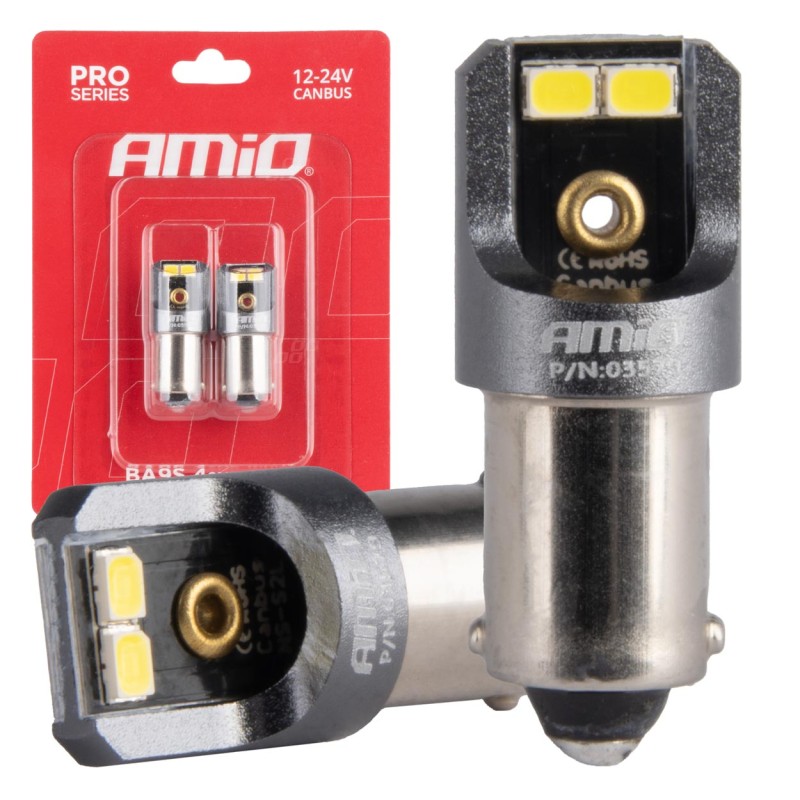 ΛΑΜΠΑΚΙΑ T4W BA9s 12/24V 6.000K 4xSMD LED CAN-BUS ΛΕΥΚΟ 2016 PRO SERIES AMIO - 2 Τεμ. - Amio - 03579/AM