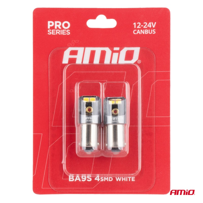 ΛΑΜΠΑΚΙΑ T4W BA9s 12/24V 6.000K 4xSMD LED CAN-BUS ΛΕΥΚΟ 2016 PRO SERIES AMIO - 2 Τεμ. - Amio - 03579/AM