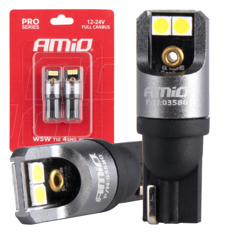 ΛΑΜΠΑΚΙΑ T10 W5W 12/24V 6.000K 4xSMD LED FULL CAN-BUS ΛΕΥΚΟ 3030 PRO SERIES AMIO - 2 Τεμ. - Amio - 03580/AM ΛΑΜΠΑΚΙΑ T10 W5W 12/24V 6.000K 4xSMD LED FULL CAN-BUS ΛΕΥΚΟ 3030 PRO SERIES AMIO - 2 Τεμ. - Amio - 03580/AM