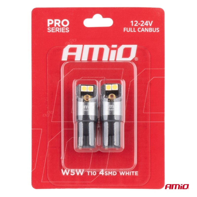 ΛΑΜΠΑΚΙΑ T10 W5W 12/24V 6.000K 4xSMD LED FULL CAN-BUS ΛΕΥΚΟ 3030 PRO SERIES AMIO - 2 Τεμ. - Amio - 03580/AM ΛΑΜΠΑΚΙΑ T10 W5W 12/24V 6.000K 4xSMD LED FULL CAN-BUS ΛΕΥΚΟ 3030 PRO SERIES AMIO - 2 Τεμ. - Amio - 03580/AM