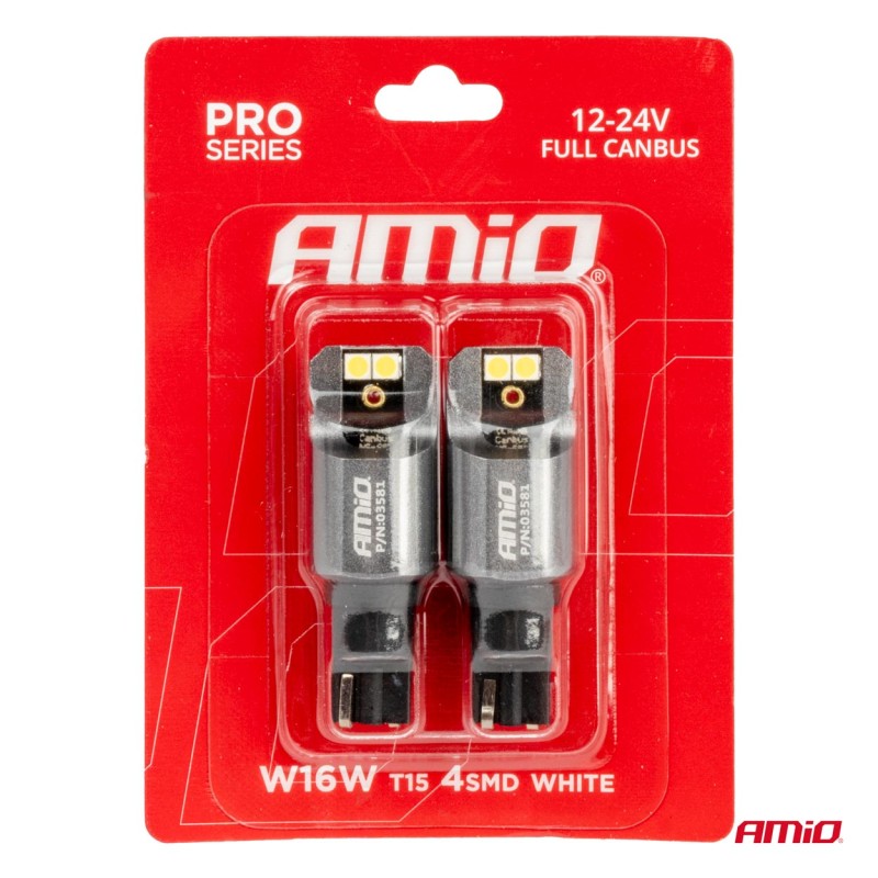 ΛΑΜΠΕΣ T15 W16W 12/24V 6.000K 4xSMD LED FULL CAN-BUS ΛΕΥΚΟ 3030 PRO SERIES AMIO - 2 ΤΕΜ. - Amio - 03581/AM ΛΑΜΠΕΣ T15 W16W 12/24V 6.000K 4xSMD LED FULL CAN-BUS ΛΕΥΚΟ 3030 PRO SERIES AMIO - 2 ΤΕΜ. - Amio - 03581/AM