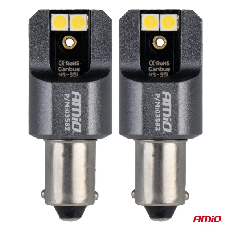 ΛΑΜΠΕΣ T4W BA9s 12/24V 6.000K 4xSMD LED FULL CAN-BUS ΛΕΥΚΟ 3030 PRO SERIES AMIO - 2 ΤΕΜ. - Amio - 03582/AM