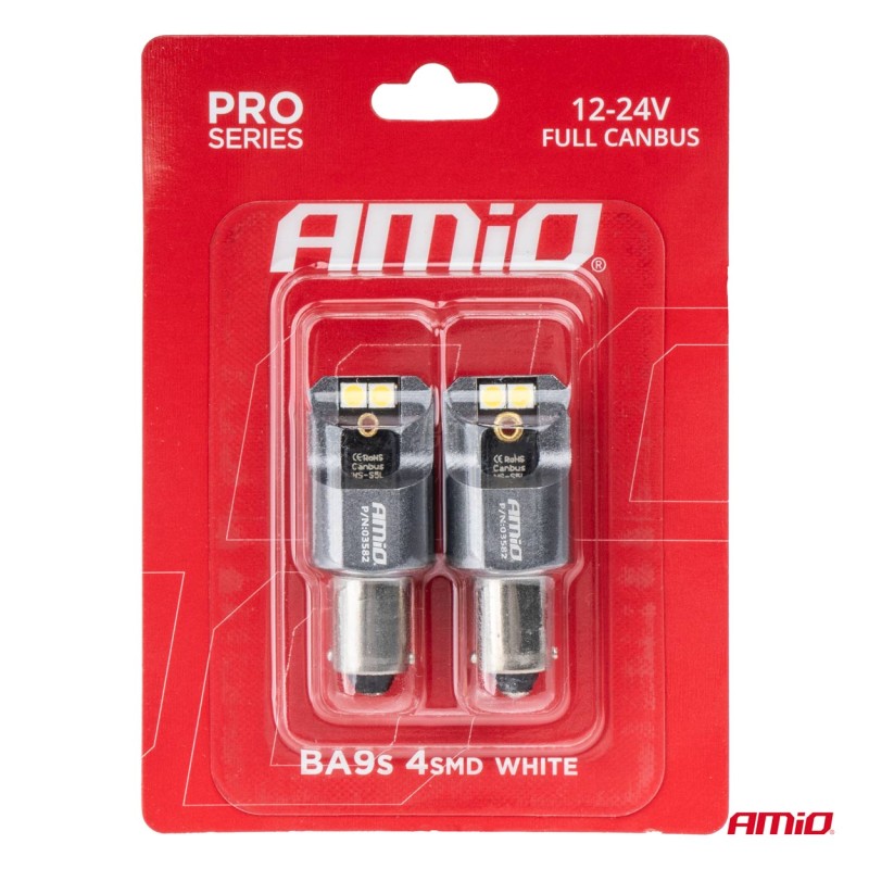 ΛΑΜΠΕΣ T4W BA9s 12/24V 6.000K 4xSMD LED FULL CAN-BUS ΛΕΥΚΟ 3030 PRO SERIES AMIO - 2 ΤΕΜ. - Amio - 03582/AM