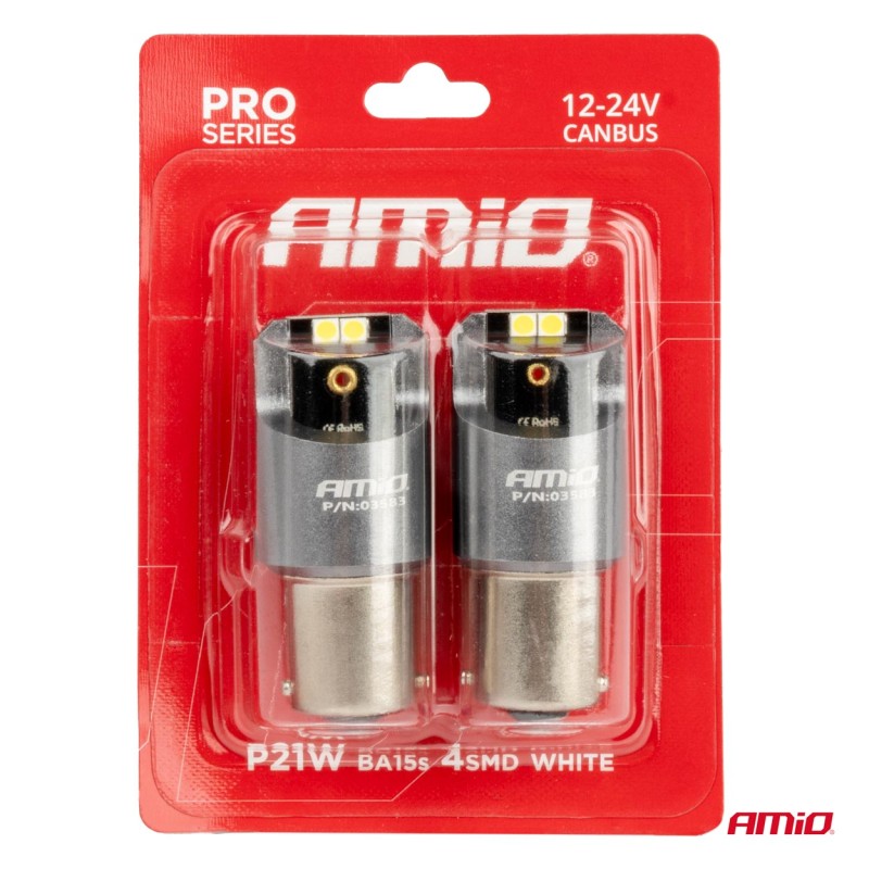ΛΑΜΠΕΣ LED CAN-BUS P21W BA15S 12/24V 6.000K 4xSMD ΛΕΥΚΟ PRO SERIES AMIO - 2 ΤΕΜ. - Amio - 03583/AM ΛΑΜΠΕΣ LED CAN-BUS P21W BA15S 12/24V 6.000K 4xSMD ΛΕΥΚΟ PRO SERIES AMIO - 2 ΤΕΜ. - Amio - 03583/AM
