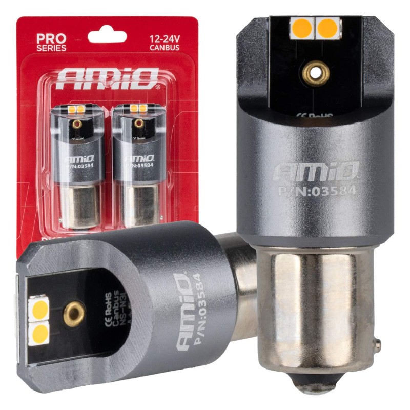 ΛΑΜΠΕΣ LED CAN-BUS PΥ21W BAU15S 12/24V 6.000K 4xSMD ΠΟΡΤΟΚΑΛΙ PRO SERIES AMIO - 2 ΤΕΜ. - Amio - 03584/AM ΛΑΜΠΕΣ LED CAN-BUS PΥ21W BAU15S 12/24V 6.000K 4xSMD ΠΟΡΤΟΚΑΛΙ PRO SERIES AMIO - 2 ΤΕΜ. - Amio - 03584/AM