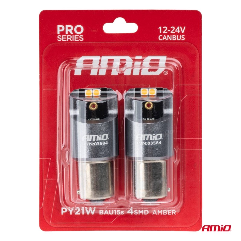 ΛΑΜΠΕΣ LED CAN-BUS PΥ21W BAU15S 12/24V 6.000K 4xSMD ΠΟΡΤΟΚΑΛΙ PRO SERIES AMIO - 2 ΤΕΜ. - Amio - 03584/AM ΛΑΜΠΕΣ LED CAN-BUS PΥ21W BAU15S 12/24V 6.000K 4xSMD ΠΟΡΤΟΚΑΛΙ PRO SERIES AMIO - 2 ΤΕΜ. - Amio - 03584/AM
