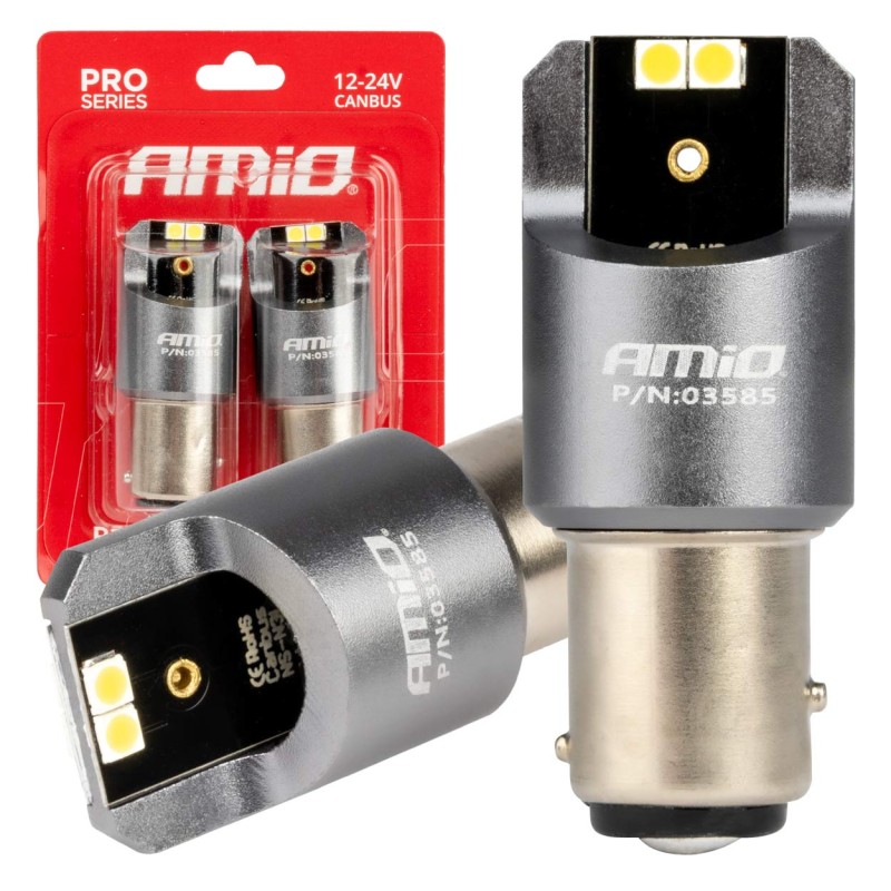 ΛΑΜΠΑΚΙΑ P21/5W BAY15d 12/24V 6.000K 4xSMD LED CAN-BUS ΛΕΥΚΟ PRO SERIES AMIO - 2 Τεμ. - Amio - 03585/AM ΛΑΜΠΑΚΙΑ P21/5W BAY15d 12/24V 6.000K 4xSMD LED CAN-BUS ΛΕΥΚΟ PRO SERIES AMIO - 2 Τεμ. - Amio - 03585/AM
