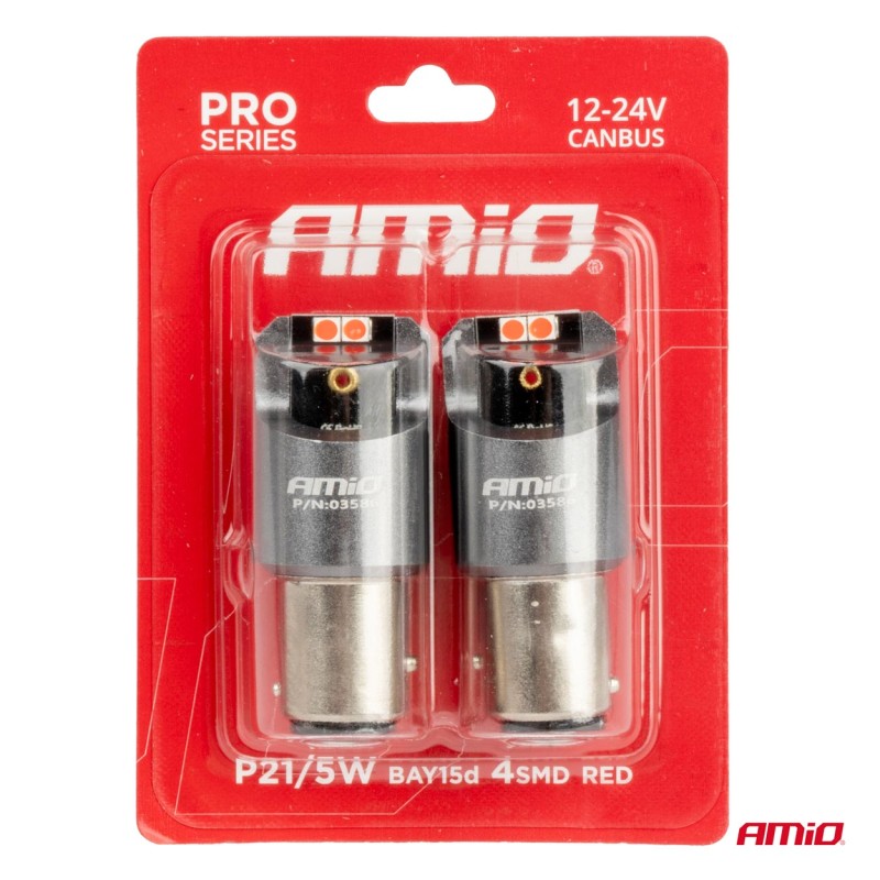 ΛΑΜΠΑΚΙΑ P21/5W BAY15d 12/24V 6.000K 4xSMD LED CAN-BUS ΚΟΚΚΙΝΟ PRO SERIES AMIO - 2 Τεμ. - Amio - 03586/AM ΛΑΜΠΑΚΙΑ P21/5W BAY15d 12/24V 6.000K 4xSMD LED CAN-BUS ΚΟΚΚΙΝΟ PRO SERIES AMIO - 2 Τεμ. - Amio - 03586/AM