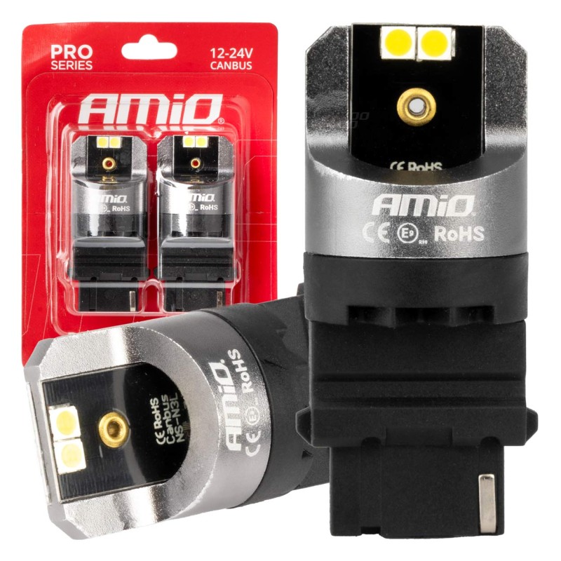 ΛΑΜΠΕΣ P27W 12/24V 6.000K 4SMD LED CAN-BUS ΛΕΥΚΑ PRO SERIES AMIO - 2 ΤΕΜ. - Amio - 03587/AM ΛΑΜΠΕΣ P27W 12/24V 6.000K 4SMD LED CAN-BUS ΛΕΥΚΑ PRO SERIES AMIO - 2 ΤΕΜ. - Amio - 03587/AM