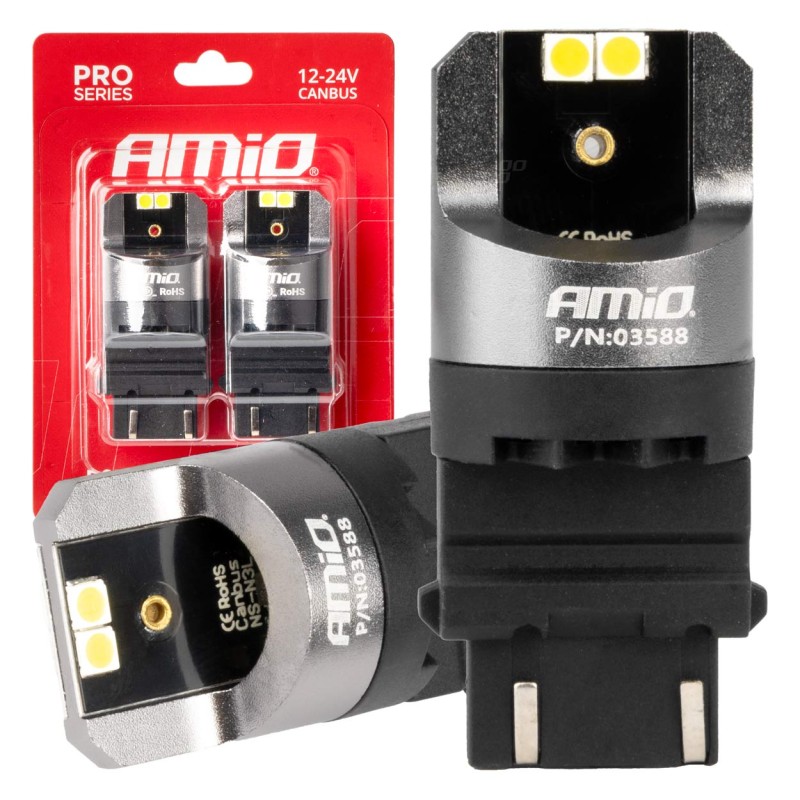 ΛΑΜΠΕΣ P27/7W 12/24V 6.000K 4SMD LED CAN-BUS ΛΕΥΚΑ PRO SERIES AMIO - 2 ΤΕΜ. - Amio - 03588/AM ΛΑΜΠΕΣ P27/7W 12/24V 6.000K 4SMD LED CAN-BUS ΛΕΥΚΑ PRO SERIES AMIO - 2 ΤΕΜ. - Amio - 03588/AM