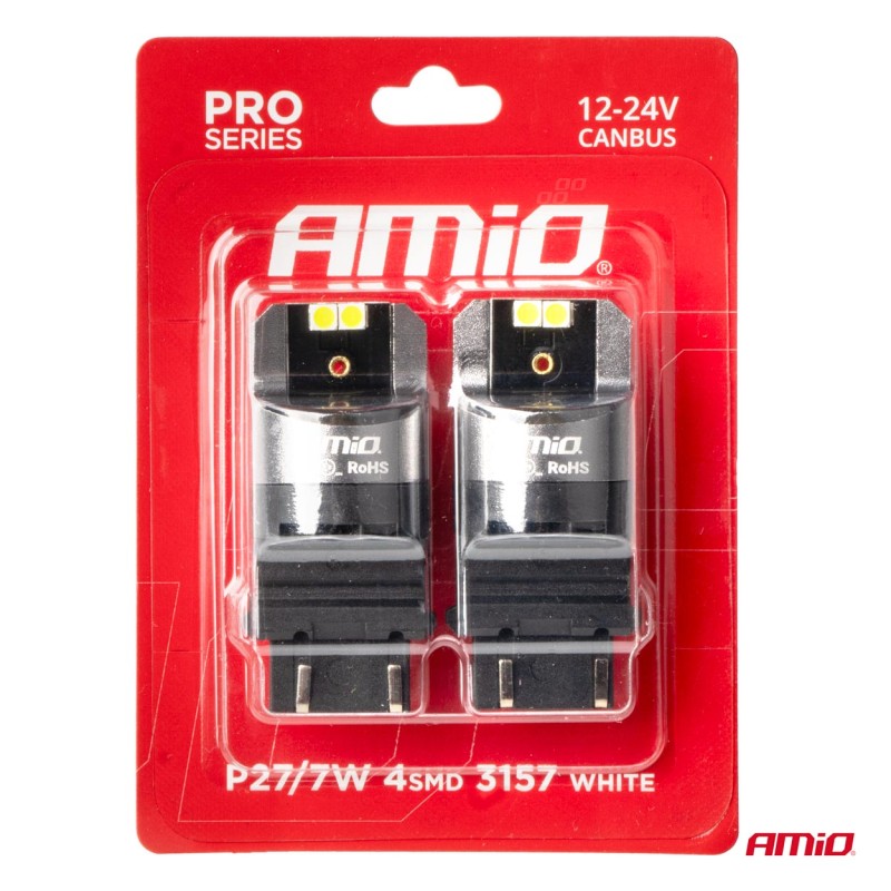 ΛΑΜΠΕΣ P27/7W 12/24V 6.000K 4SMD LED CAN-BUS ΛΕΥΚΑ PRO SERIES AMIO - 2 ΤΕΜ. - Amio - 03588/AM ΛΑΜΠΕΣ P27/7W 12/24V 6.000K 4SMD LED CAN-BUS ΛΕΥΚΑ PRO SERIES AMIO - 2 ΤΕΜ. - Amio - 03588/AM