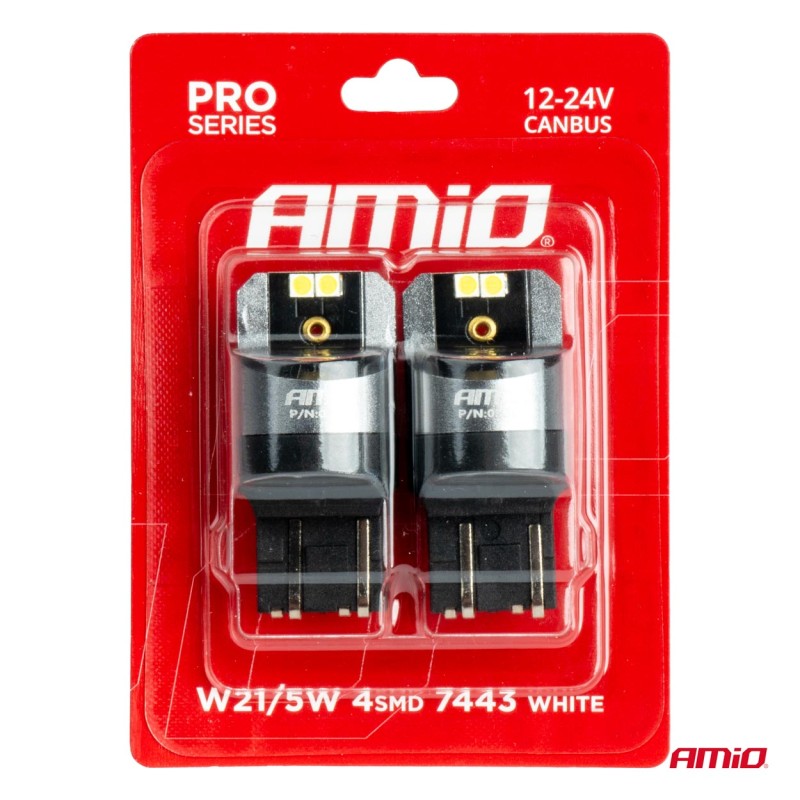 ΛΑΜΠΑΚΙΑ W21/5W 7443 12/24V 6.000K 4xSMD LED CAN-BUS ΛΕΥΚΟ PRO SERIES AMIO - 2 Τεμ. - Amio - 03591/AM ΛΑΜΠΑΚΙΑ W21/5W 7443 12/24V 6.000K 4xSMD LED CAN-BUS ΛΕΥΚΟ PRO SERIES AMIO - 2 Τεμ. - Amio - 03591/AM
