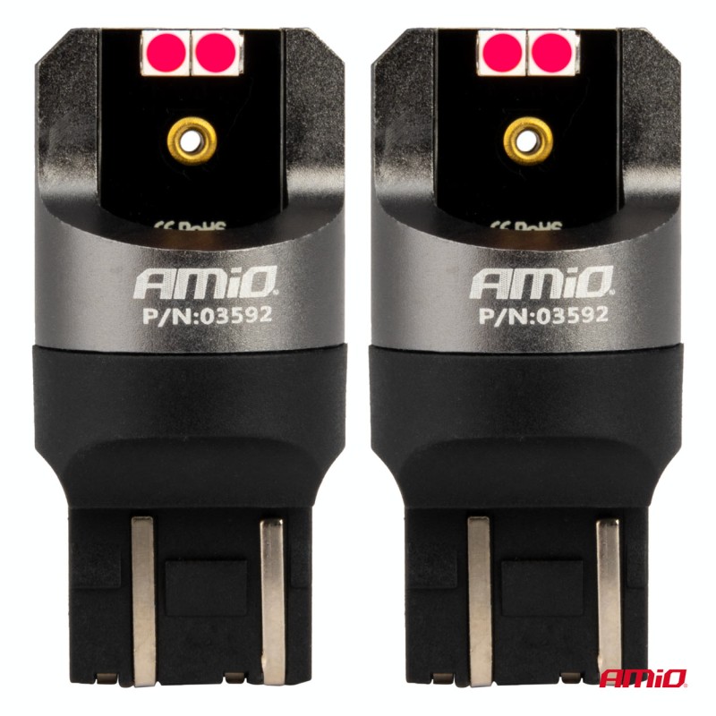 ΛΑΜΠΑΚΙΑ W21/5W 7443 12/24V 6.000K 4xSMD LED CAN-BUS ΚΟΚΚΙΝΟ PRO SERIES AMIO - 2 Τεμ. - Amio - 03592/AM