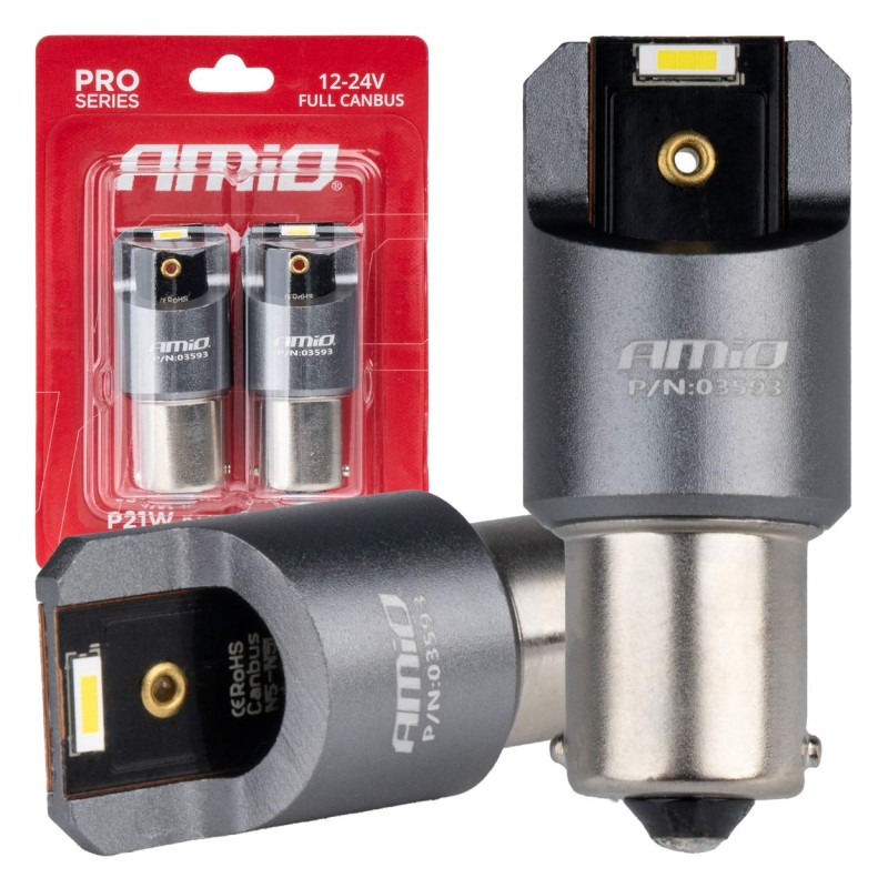 ΛΑΜΠΕΣ LED CAN-BUS P21W BA15S 12/24V 6.000K 2xSMD ΛΕΥΚΟ PRO SERIES AMIO - 2 ΤΕΜ.  - Amio - 03593/AM