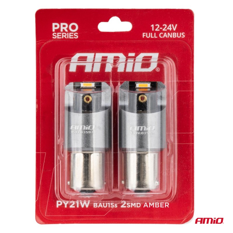 ΛΑΜΠΑΚΙΑ PY21W BAU15s 12/24V 6.000K 2xSMD LED FULL CAN-BUS ΠΟΡΤΟΚΑΛΙ PRO SERIES AMIO - 2 Τεμ. - Amio - 03594/AM ΛΑΜΠΑΚΙΑ PY21W BAU15s 12/24V 6.000K 2xSMD LED FULL CAN-BUS ΠΟΡΤΟΚΑΛΙ PRO SERIES AMIO - 2 Τεμ. - Amio - 03594/AM