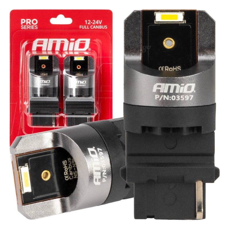 ΛΑΜΠΑΚΙΑ P27W 12/24V 6.000K 2SMD LED FULL CAN-BUS ΛΕΥΚΟ PRO SERIES AMIO - 2 Τεμ. - Amio - 03597/AM