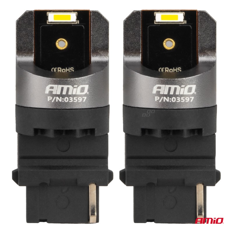 ΛΑΜΠΑΚΙΑ P27W 12/24V 6.000K 2SMD LED FULL CAN-BUS ΛΕΥΚΟ PRO SERIES AMIO - 2 Τεμ. - Amio - 03597/AM