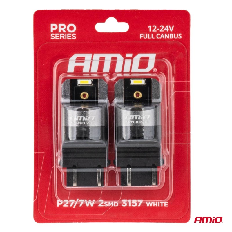ΛΑΜΠΑΚΙΑ P27/7W 3157 12/24V 6.000K 2xSMD LED FULL CAN-BUS ΛΕΥΚΟ PRO SERIES AMIO - 2 Τεμ. - Amio - 03598/AM ΛΑΜΠΑΚΙΑ P27/7W 3157 12/24V 6.000K 2xSMD LED FULL CAN-BUS ΛΕΥΚΟ PRO SERIES AMIO - 2 Τεμ. - Amio - 03598/AM