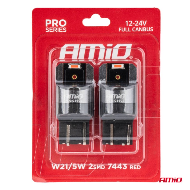 ΛΑΜΠΑΚΙΑ W21/5W 7443 12/24V 6.000K 2xSMD LED FULL CAN-BUS ΚΟΚΚΙΝΟ PRO SERIES AMIO - 2 Τεμ. - Amio - 03602/AM ΛΑΜΠΑΚΙΑ W21/5W 7443 12/24V 6.000K 2xSMD LED FULL CAN-BUS ΚΟΚΚΙΝΟ PRO SERIES AMIO - 2 Τεμ. - Amio - 03602/AM