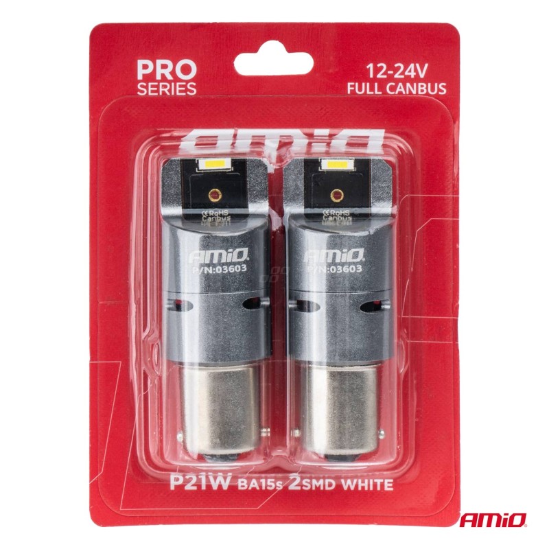 ΛΑΜΠΕΣ P21W BA15S 12/24V 6.000K 2xSMD LED FULL CAN-BUS (ΜΕ ΑΝΕΜΙΣΤΗΡΑΚΙ) ΛΕΥΚΟ PRO SERIES AMIO - 2 ΤΕΜ. - Amio - 03603/AM ΛΑΜΠΕΣ P21W BA15S 12/24V 6.000K 2xSMD LED FULL CAN-BUS (ΜΕ ΑΝΕΜΙΣΤΗΡΑΚΙ) ΛΕΥΚΟ PRO SERIES AMIO - 2 ΤΕΜ. - Amio - 03603/AM