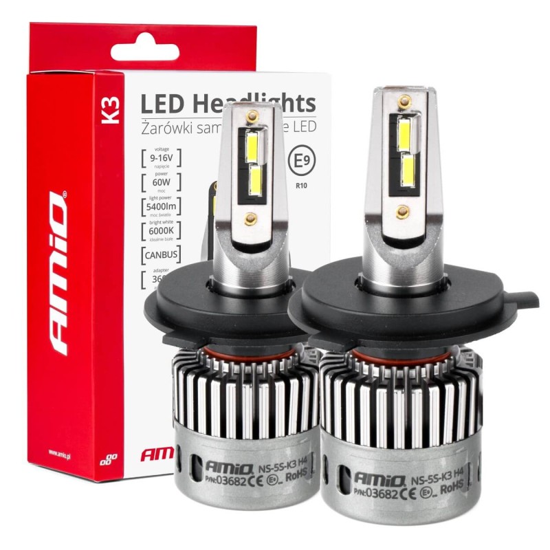 ΛΑΜΠΕΣ H4 9>16V 6.000K 5.400lm 60W K3 SERIES LED CAN-BUS (ΜΕ ΨΥΚΤΡΑ) AMIO - 2 Τεμ. - Amio - 03682/AM ΛΑΜΠΕΣ H4 9>16V 6.000K 5.400lm 60W K3 SERIES LED CAN-BUS (ΜΕ ΨΥΚΤΡΑ) AMIO - 2 Τεμ. - Amio - 03682/AM