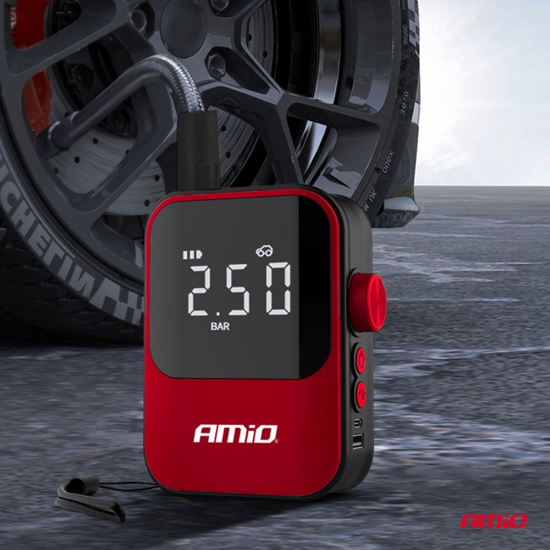ΚΟΜΠΡΕΣΕΡ ΑΕΡΑ 7,4V 10bar/150psi 40W ΦΟΡΤΙΣΗ ΜΕ USB / ΜΕ 5 ΑΝΤΑΠΤΟΡΕΣ ΚΑΙ ΨΗΦΙΑΚΗ ΕΝΔΕΙΞΗ AMIO - 1 Τεμ. - Amio - 03690/AM