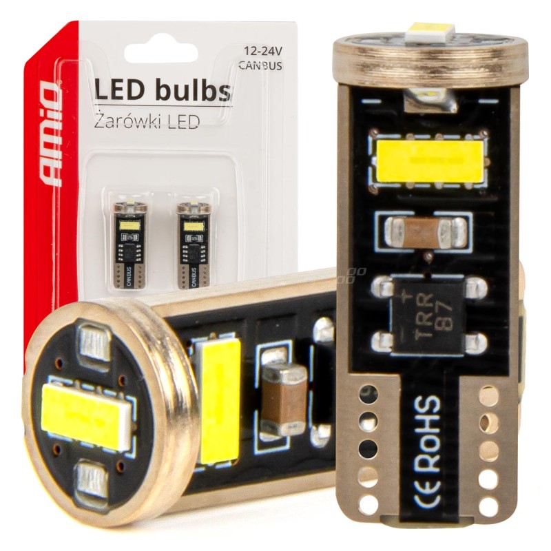 ΛΑΜΠΑΚΙΑ LED T10e W5W 12/24V 3x2055 SMD LED CAN-BUS ΛΕΥΚΟ AMIO - 2 ΤΕΜ.  - Amio - 03720/AM