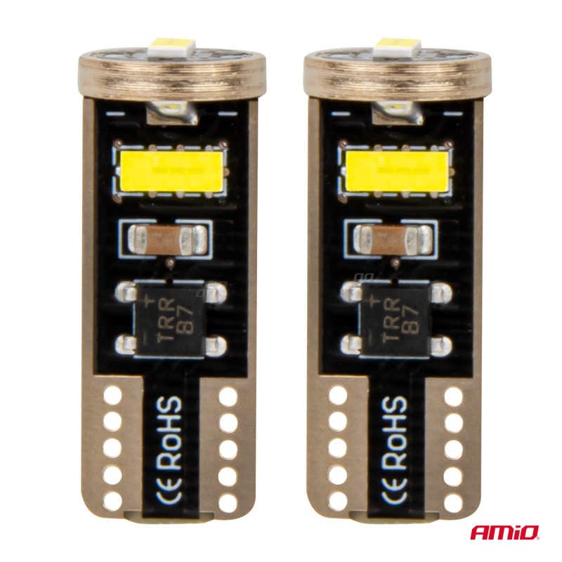 ΛΑΜΠΑΚΙΑ LED T10e W5W 12/24V 3x2055 SMD LED CAN-BUS ΛΕΥΚΟ AMIO - 2 ΤΕΜ.  - Amio - 03720/AM
