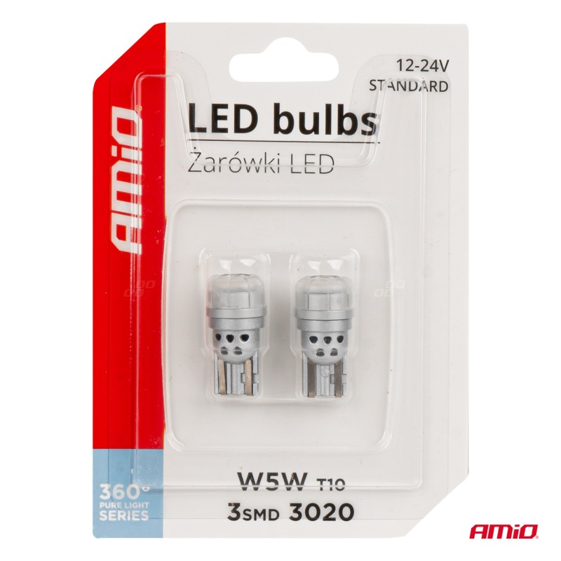 ΛΑΜΠΑΚΙΑ LED T10 W5W 12/24V 3x3020 SMD LED ΛΕΥΚΟ PURE LIGHT SERIES ΑΜΙΟ - 2 ΤΕΜ. - Amio - 03725/AM ΛΑΜΠΑΚΙΑ LED T10 W5W 12/24V 3x3020 SMD LED ΛΕΥΚΟ PURE LIGHT SERIES ΑΜΙΟ - 2 ΤΕΜ. - Amio - 03725/AM