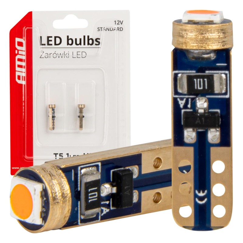 ΛΑΜΠΑΚΙΑ T5 W1W 12V 1SMD LED ΚΟΚΚΙΝΑ AMIO - 2 ΤΕΜ. - Amio - 03727/AM